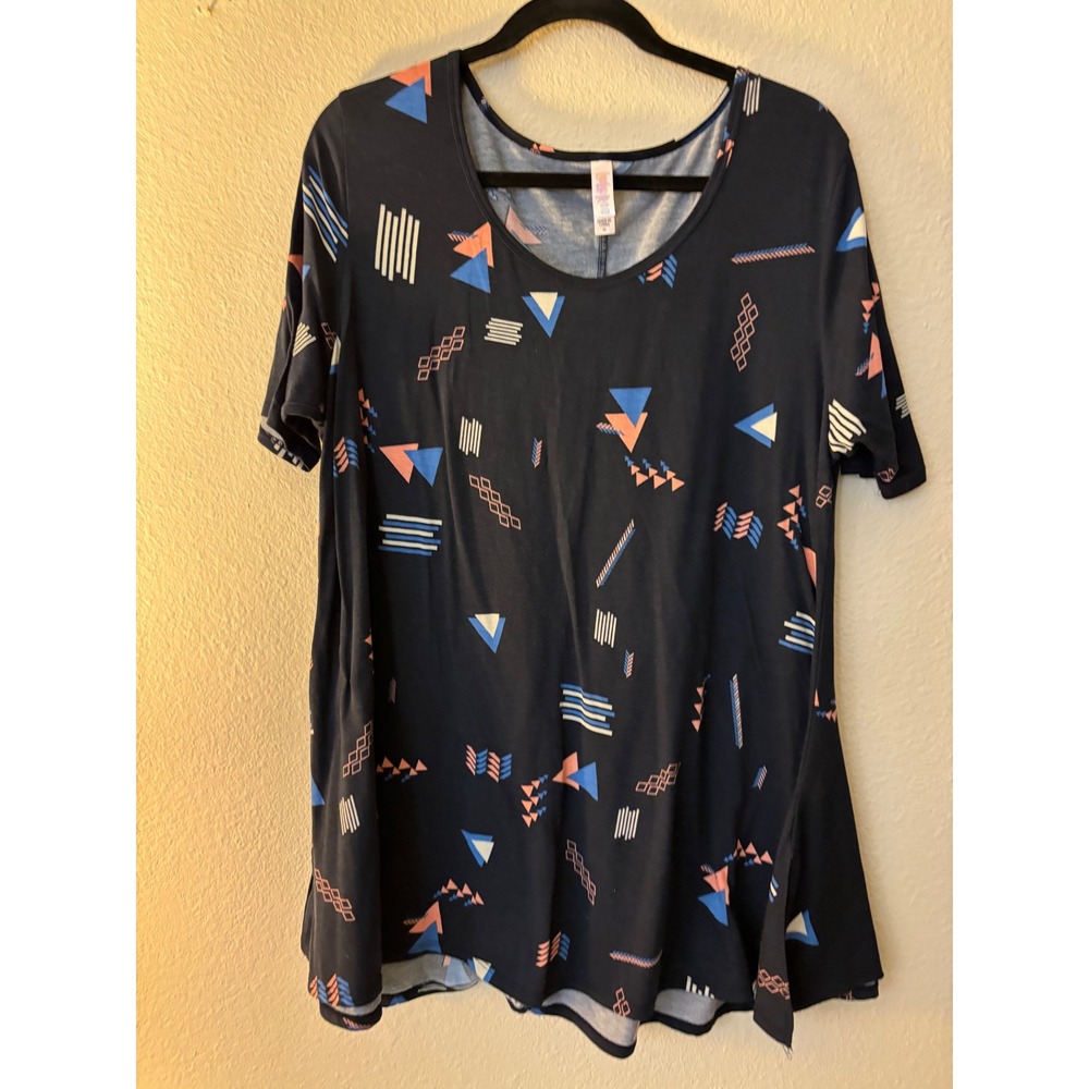 LuLaRoe Perfect T Top XL Navy Blue Geometric Abstract Print Short Sleeve Knit